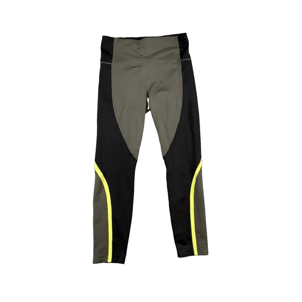 Athleta Spar Colorblock 7/8 Tight Arbor Olive Neon Stripe Gym Run Yoga Sz M